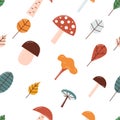 Mushrooms and fall leaves vector seamless pattern background Royalty Free Stock Photo
