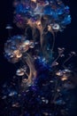 mushrooms and flowers, ultra detailed artistic photography, midnight aura