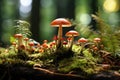 Mushrooms fly agaric on a stump in moss Royalty Free Stock Photo