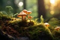 Mushrooms fly agaric on a stump in moss Royalty Free Stock Photo