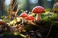Red mushrooms in the forest. AI Generated Royalty Free Stock Photo