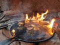 mushrooms in a frying pan on fire