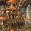 Mushrooms Garden Painting Art Seamless Pattern Colorful Digital Background Artwork Design - ai generated