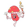 Mushrooms are having a new year party bringing fireworks, doodle icon image kawaii