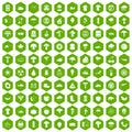 100 mushrooms icons hexagon green