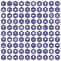 100 mushrooms icons hexagon purple Royalty Free Stock Photo