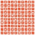 100 mushrooms icons set grunge orange