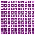 100 mushrooms icons set grunge purple