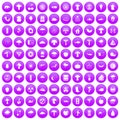 100 mushrooms icons set purple