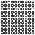 100 mushrooms icons set black circle