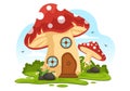 Mushrooms Illustration with Different Mushroom, Grass and Insects for Web Banner or Landing Page in Flat Cartoon Hand Drawn
