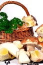 Mushrooms, parsley and basket Royalty Free Stock Photo