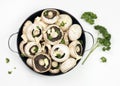 Mushrooms, Parsley, Butter in Pan Royalty Free Stock Photo