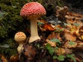 Mushrooms with red hat with white spots and white foot Royalty Free Stock Photo