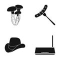 Mushrooms, sausage and other web icon in black style. hat, router icons in set collection. Royalty Free Stock Photo