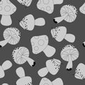 1124 mushrooms, Seamless pattern in gray colors with mushrooms in a cartoon style
