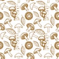 Mushrooms seamless pattern. Hand drawn. Vintage. Vector illustration art