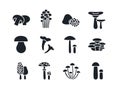 Mushrooms silhouette set. Black vector silhouettes. Fill solid icon. Modern glyph design. Champignon enoki truffle