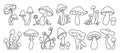 Mushrooms stylizes hippie symbol linear set mystical boho magic poisonous contour edible fungus icon