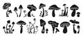 Mushrooms stylizes seal ink stamp set mystical boho magic paint press printing shape fungus vector