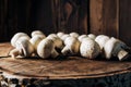 Mushrooms on a wooden background close up