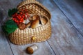 Mushrooms on wooden table Royalty Free Stock Photo