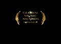 Gold vector global music awards winner concept template with golden shiny text isolated or black