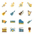 Music instrument, musical tools flat icon set. Royalty Free Stock Photo