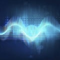 Music abstract background blue. Equalizer for music, showing sound waves with music waves, music background equalizer vector Royalty Free Stock Photo