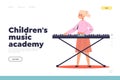 Music academy for kids concept of landing page with cute girl playing synthesizer Royalty Free Stock Photo