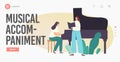 Music Accompaniment Landing Page Template. Chorus or Soloist Performance on Stage, Pianist Playing Musical Composition