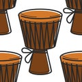 Music African symbol tom tom drum seamless pattern musical instrument