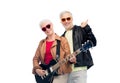 Happy senior couple with guitar showing thumbs up Royalty Free Stock Photo