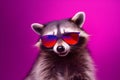 fun portrait pet nightclub music young party animal background raccoon glasses. Generative AI.