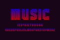 Music alphabet with numbers and currency signs. Glowing gradient font