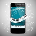 Music App on Phone with Keyboard and Notes Royalty Free Stock Photo