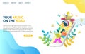 Music app vector website landing page design template Royalty Free Stock Photo