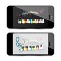 Music Application with Piano Keyboard and Notes Royalty Free Stock Photo