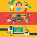 Music apps concept flat banners set Royalty Free Stock Photo