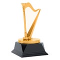 Music award, golden harp concept. 3D rendering