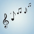 Music background with fly notes on blue background