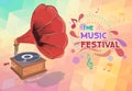 Music background with gramophone and notes