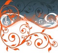 Music background with notes and flowers. Royalty Free Stock Photo