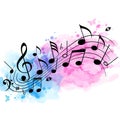 Music background with notes and watercolor texture Royalty Free Stock Photo