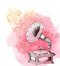 Music background with vintage gramophone Royalty Free Stock Photo