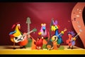 A music band consisting of colorful birds on a stage playing rock created with generative AI technology Royalty Free Stock Photo