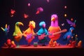 A music band consisting of colorful birds on a stage playing rock created with generative AI technology Royalty Free Stock Photo