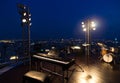 Music Band Instruments on top view of cityscape, bangkok, thailand.