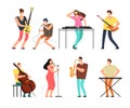 Music band musicians with musical instruments playing music on stage vector set isolated Royalty Free Stock Photo