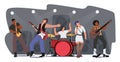 Music Band Performing Rock Concert on Scene. Artists Characters with Musical Instruments, Girl Sing Song, Show on Stage Royalty Free Stock Photo